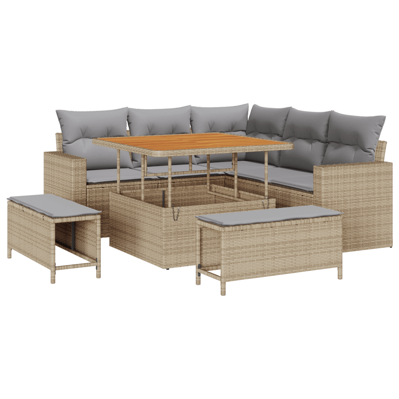 Casa si Gradina - Gradina si terasa - Mobilier exterior - Canapele si fotolii gradina - Set canapea gradina  8 piese cu perne bej din ratan poli si acacia - Infinity.ro