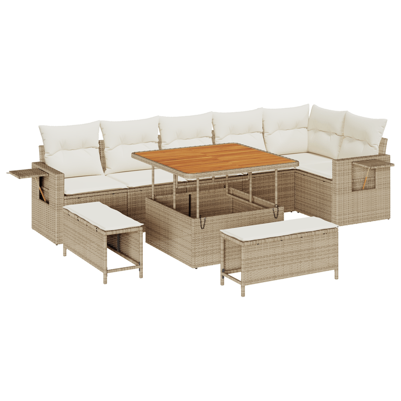 Casa si Gradina - Gradina si terasa - Mobilier exterior - Canapele si fotolii gradina - Set de canapea gradina  9 piese cu perne Bej Ratan Poliratan - Infinity.ro