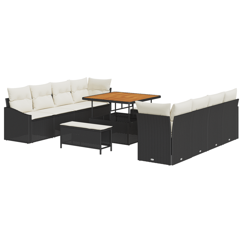 Casa si Gradina - Gradina si terasa - Mobilier exterior - Canapele si fotolii gradina - Set canapea gradina  11 piese cu perne Negru Poliratan Acacia - Infinity.ro