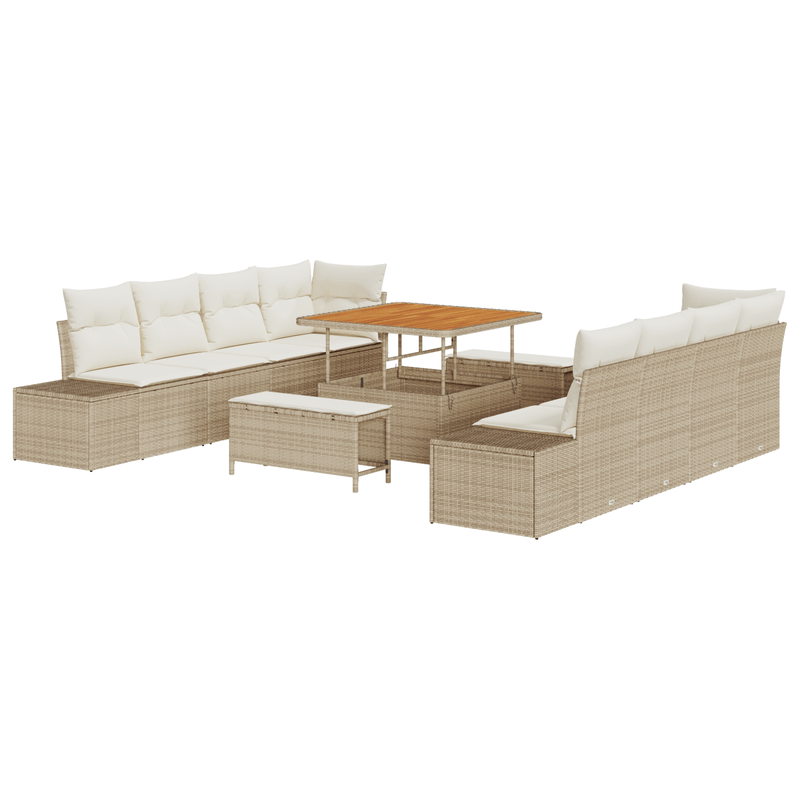 Casa si Gradina - Gradina si terasa - Mobilier exterior - Canapele si fotolii gradina - Set Sofa Gradina de 11 Piese cu Perne Bej Ratan Poli Acacia - Infinity.ro