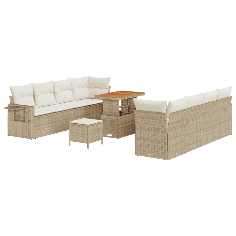 Casa si Gradina - Gradina si terasa - Mobilier exterior - Canapele si fotolii gradina - Set Canapea Gradina cu 11 Piese si Perne Bej din Ratan Poliester si Acacia - Infinity.ro