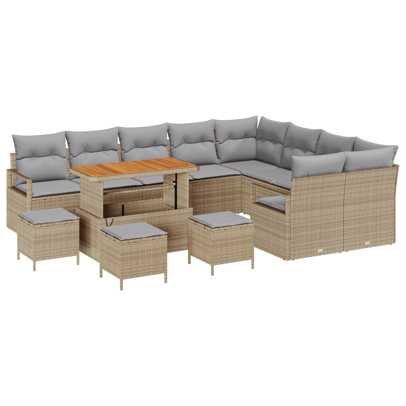 Casa si Gradina - Gradina si terasa - Mobilier exterior - Canapele si fotolii gradina - Set canapea de gradina  13 piese cu perne Bej Poliratan Acacia - Infinity.ro