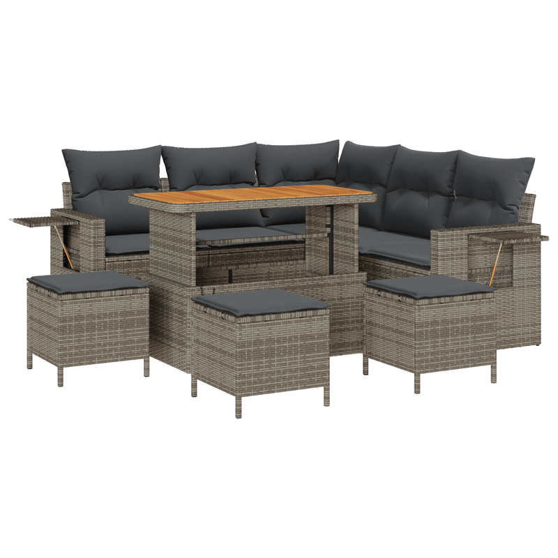 Casa si Gradina - Gradina si terasa - Mobilier exterior - Canapele si fotolii gradina - Set canapea pentru gradina  cu perne gri ratan poli acacia - Infinity.ro