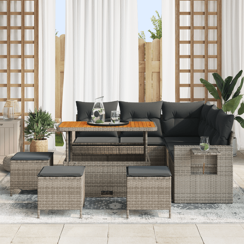 Casa si Gradina - Gradina si terasa - Mobilier exterior - Canapele si fotolii gradina - Set canapea pentru gradina  cu perne gri ratan poli acacia - Infinity.ro