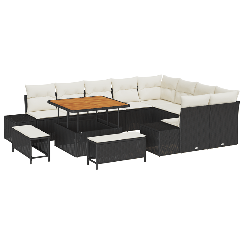 Casa si Gradina - Gradina si terasa - Mobilier exterior - Canapele si fotolii gradina - Set canapea gradina 12 piese cu perne, negru, ratan polimer, acacia - Infinity.ro