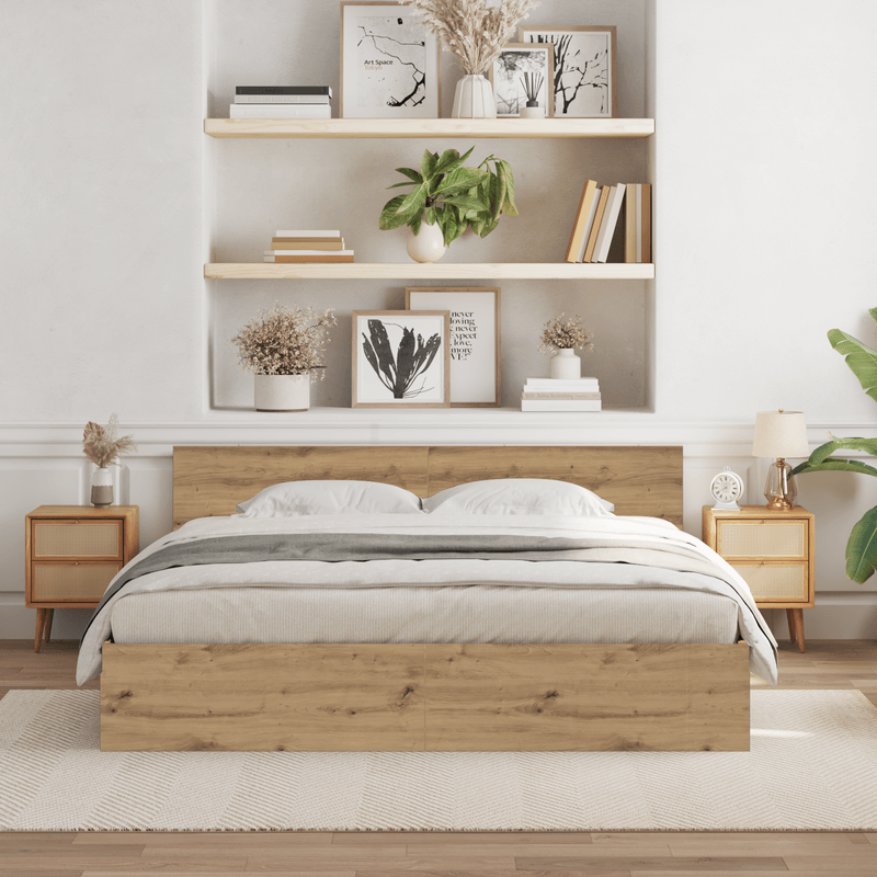 Casa si Gradina - Mobilier - Paturi si accesorii - Paturi - Cadru de pat cu spatar din stejar artizanal 180x200 cm Lemn compus - Infinity.ro