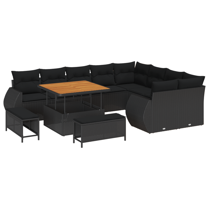 Casa si Gradina - Gradina si terasa - Mobilier exterior - Canapele si fotolii gradina - Set canapea gradina  12 piese si perne, Negru, Poliratan, Acacia - Infinity.ro