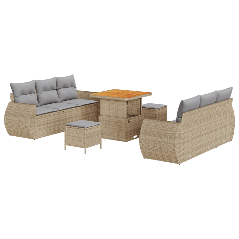 Casa si Gradina - Gradina si terasa - Mobilier exterior - Canapele si fotolii gradina - Set de canapea de gradina  cu perne bej din ratan sintetic si acacia - Infinity.ro