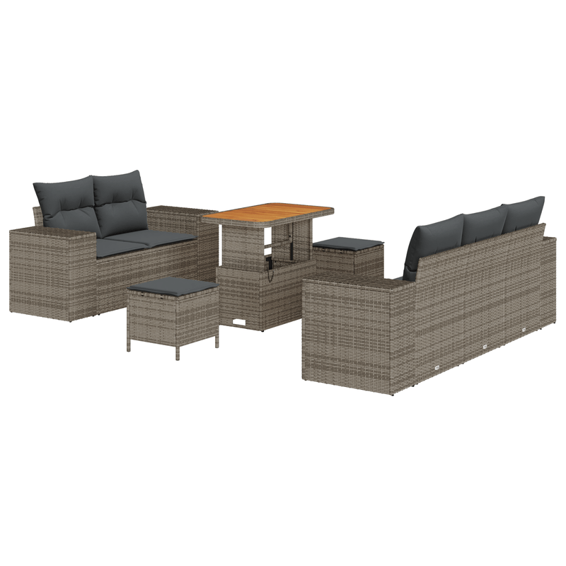 Casa si Gradina - Gradina si terasa - Mobilier exterior - Canapele si fotolii gradina - Set de sofa de gradina  8 piese cu perne gri din ratan polimeric acacia - Infinity.ro