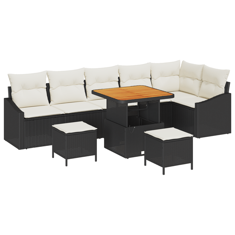 Casa si Gradina - Gradina si terasa - Mobilier exterior - Canapele si fotolii gradina - Set de Canapea de Gradina  cu 9 Piese cu Pernute Negru Poliratan Acacia - Infinity.ro