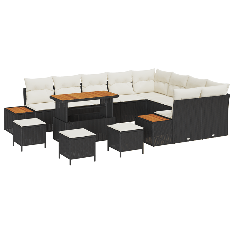 Casa si Gradina - Gradina si terasa - Mobilier exterior - Canapele si fotolii gradina - Set de Canapea pentru Gradina  cu 13 Piese si Pernite Negru Ratan Sintetic Acacia - Infinity.ro