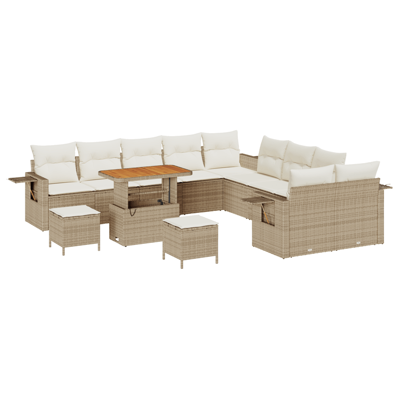 Casa si Gradina - Gradina si terasa - Mobilier exterior - Canapele si fotolii gradina - Set de canapea pentru gradina  cu 13 piese si perne, Bej, Ratan Polimeric, Acacia - Infinity.ro