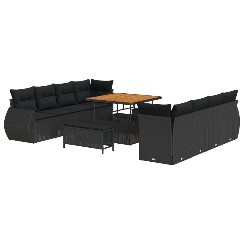 Casa si Gradina - Gradina si terasa - Mobilier exterior - Canapele si fotolii gradina - Set de Canapea pentru Gradina  cu Perne Negru Ratan Polimer Acacia - Infinity.ro