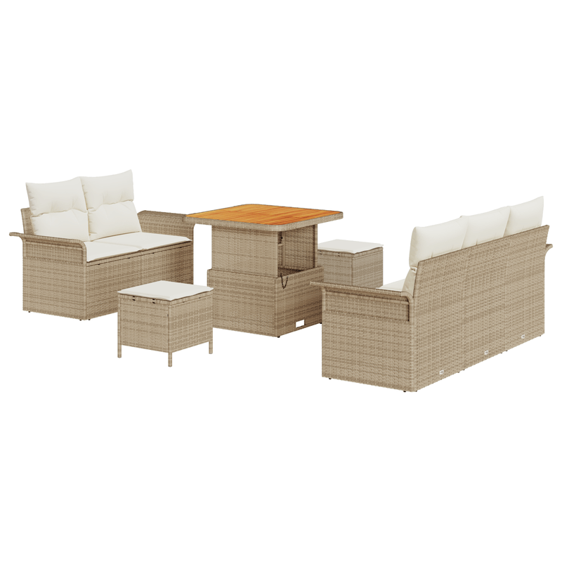 Casa si Gradina - Gradina si terasa - Mobilier exterior - Canapele si fotolii gradina - Set de Canapea de Gradina  8 Piese cu Perna Bej din Ratan Poli Acacia - Infinity.ro