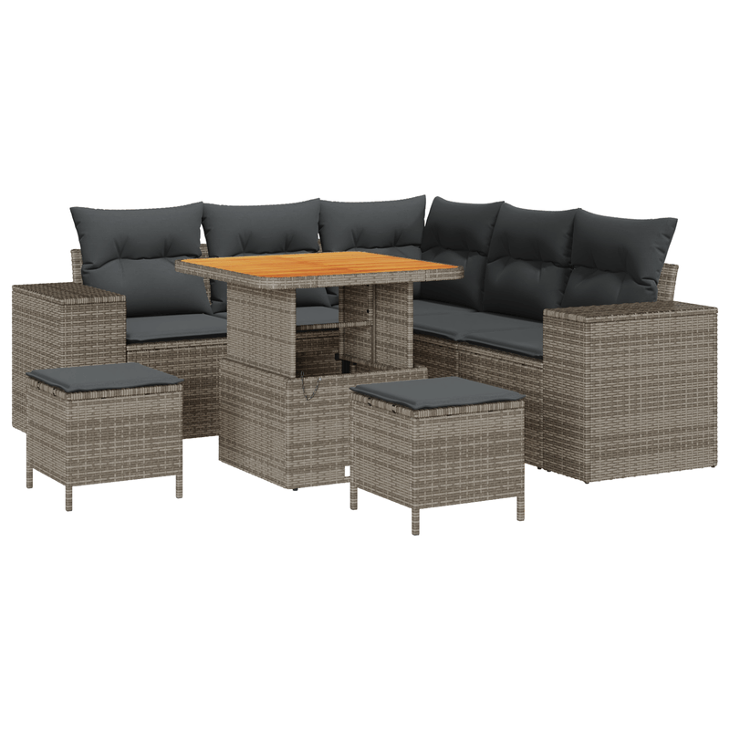Casa si Gradina - Gradina si terasa - Mobilier exterior - Canapele si fotolii gradina - Set canapea gradina  8 piese cu perne gri ratan PE acacia - Infinity.ro