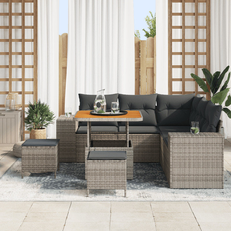 Casa si Gradina - Gradina si terasa - Mobilier exterior - Canapele si fotolii gradina - Set canapea gradina  8 piese cu perne gri ratan PE acacia - Infinity.ro