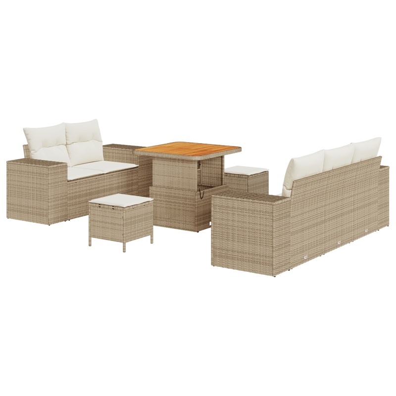Casa si Gradina - Gradina si terasa - Mobilier exterior - Canapele si fotolii gradina - Set Canapea Gradina 8 Piese cu Perne Bej Ratan Poly Akacia - Infinity.ro