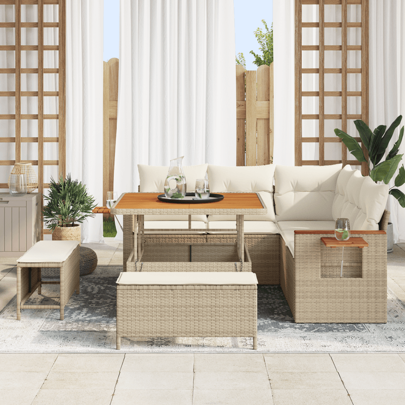 Casa si Gradina - Gradina si terasa - Mobilier exterior - Canapele si fotolii gradina - Set canapea gradina  8 Piese cu Perne Bej Ratan - Infinity.ro