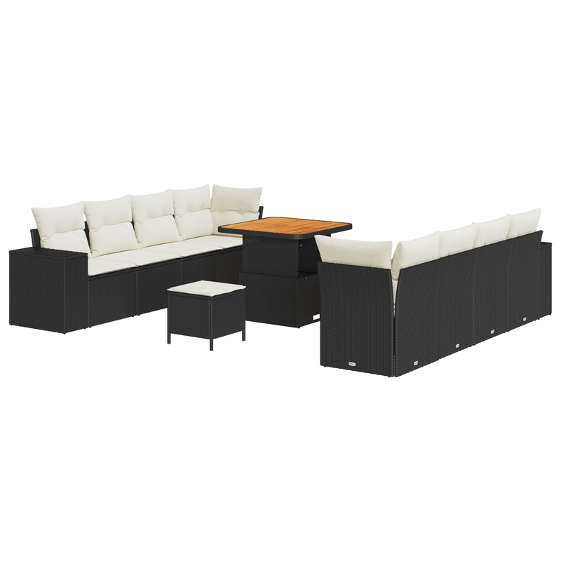 Casa si Gradina - Gradina si terasa - Mobilier exterior - Canapele si fotolii gradina - Set de Canapea de Gradina  cu 11 Piese si Perne Negru Ratan Poliester Acacia - Infinity.ro