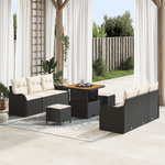 Casa si Gradina - Gradina si terasa - Mobilier exterior - Canapele si fotolii gradina - Set canapea gradina  9 piese cu perne negre din ratan poli acacia - Infinity.ro