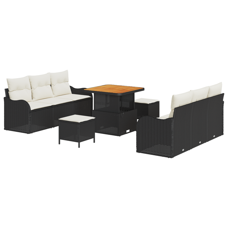 Casa si Gradina - Gradina si terasa - Mobilier exterior - Canapele si fotolii gradina - Set canapea gradina  9 piese cu perne negre din ratan poli acacia - Infinity.ro