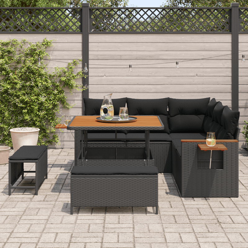 Casa si Gradina - Gradina si terasa - Mobilier exterior - Canapele si fotolii gradina - Set de canapea de gradina  cu 8 piese cu perne Negru Rattan Poliamida - Infinity.ro