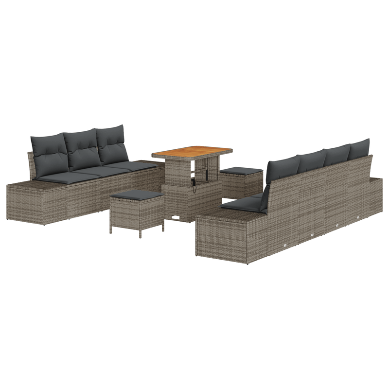 Casa si Gradina - Gradina si terasa - Mobilier exterior - Canapele si fotolii gradina - Set de canapele de gradina  10 piese cu perne gri poliratan acacia - Infinity.ro