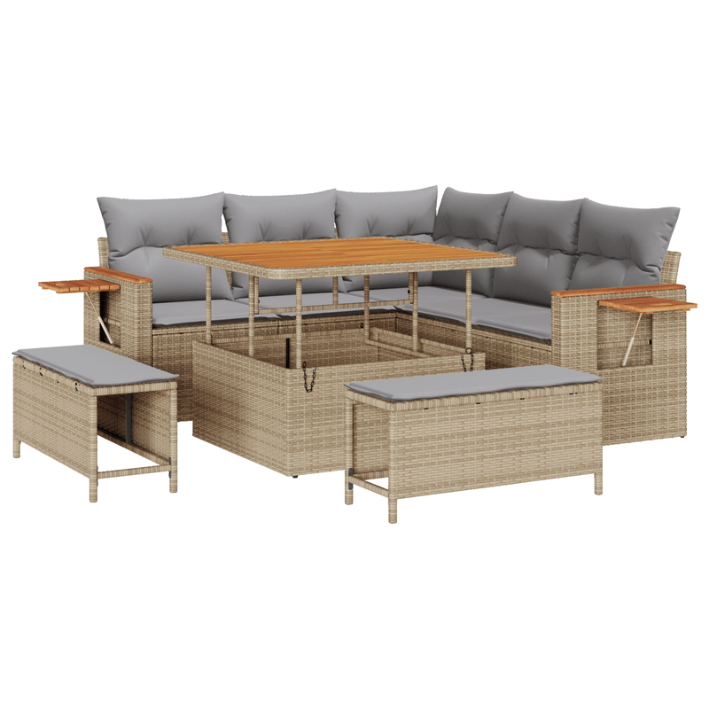 Casa si Gradina - Gradina si terasa - Mobilier exterior - Canapele si fotolii gradina - Set de canapea de gradina  cu 8 piese cu perne Bej Poliratan Acacia - Infinity.ro