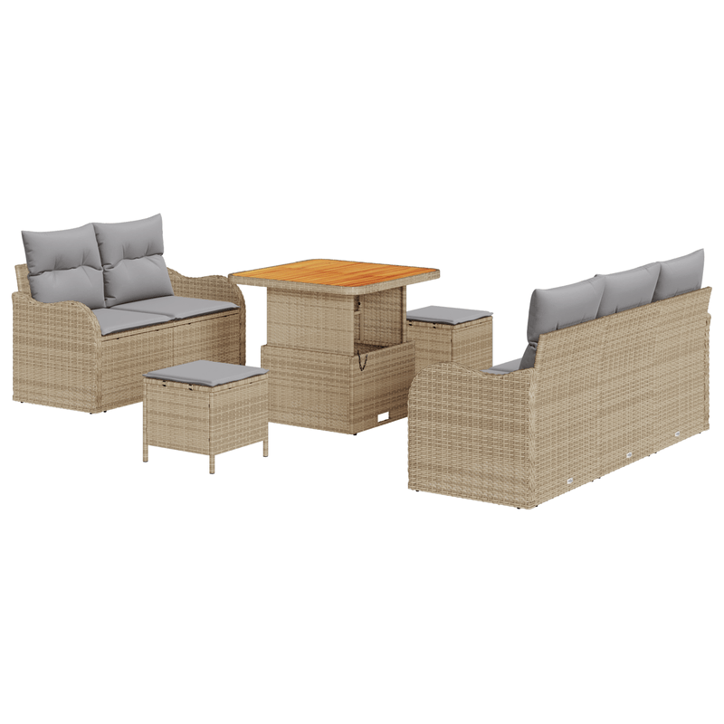 Casa si Gradina - Gradina si terasa - Mobilier exterior - Canapele si fotolii gradina - Set de canapea gradina  cu 8 piese si perne Bej Ratan Poli - Infinity.ro