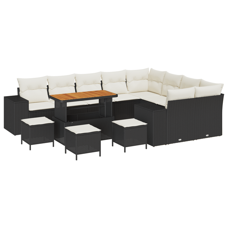 Casa si Gradina - Gradina si terasa - Mobilier exterior - Canapele si fotolii gradina - Set de Canapea pentru Gradina  cu 13 Piese si Pernite din Ratan Poly Negru - Infinity.ro