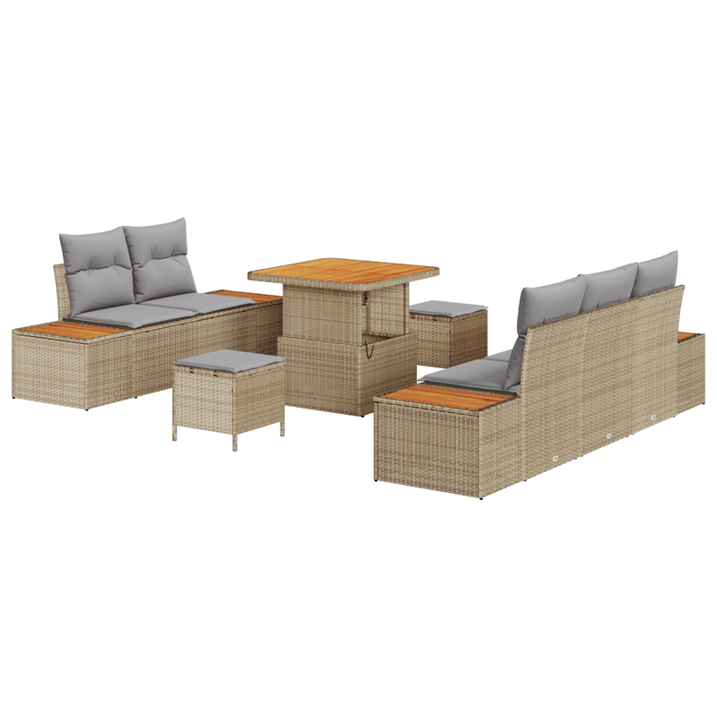 Casa si Gradina - Gradina si terasa - Mobilier exterior - Canapele si fotolii gradina - Set de canapea de gradina cu 8 piese cu perne bej din ratan poli si acacia - Infinity.ro