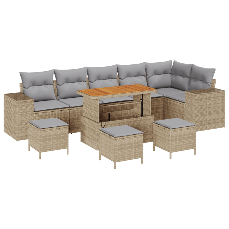 Casa si Gradina - Gradina si terasa - Mobilier exterior - Canapele si fotolii gradina - Set canapea gradina  10 piese cu perne bej poliratan acacia - Infinity.ro