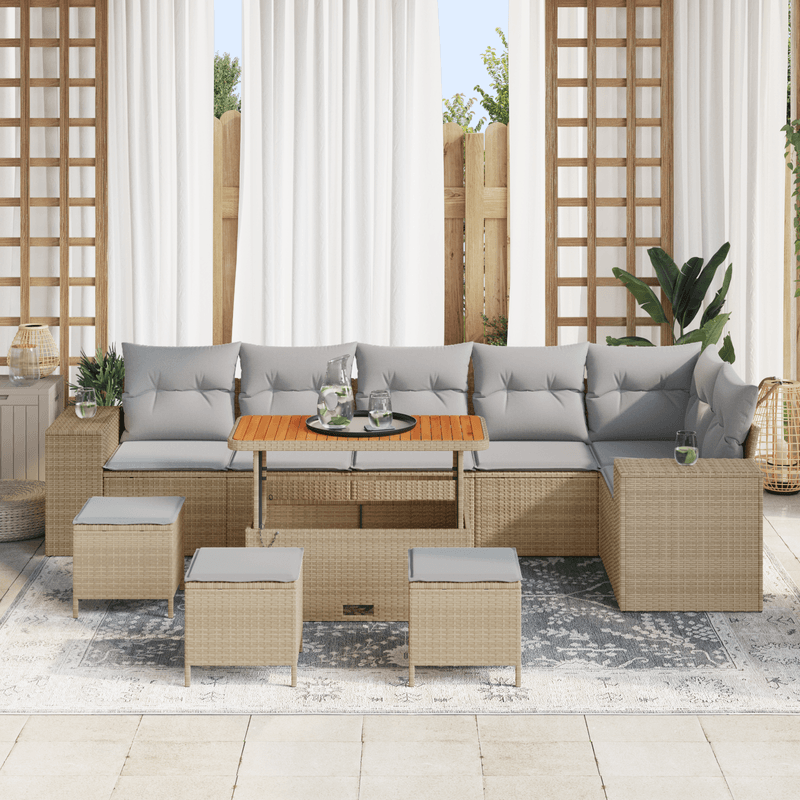 Casa si Gradina - Gradina si terasa - Mobilier exterior - Canapele si fotolii gradina - Set canapea gradina  10 piese cu perne bej poliratan acacia - Infinity.ro