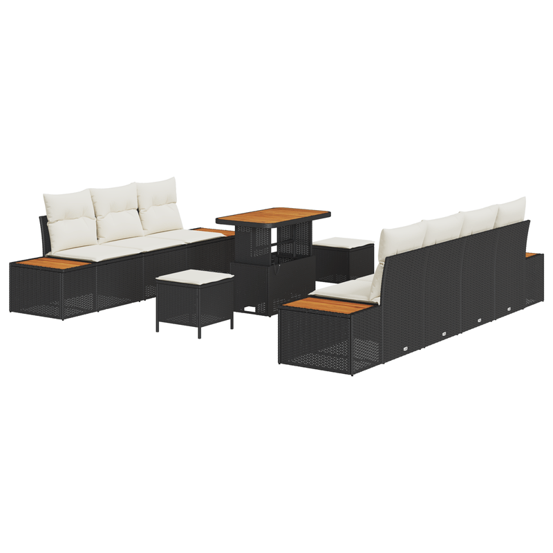 Casa si Gradina - Gradina si terasa - Mobilier exterior - Canapele si fotolii gradina - Set canapea gradina  10 piese cu perne negre ratan poliat acacia - Infinity.ro