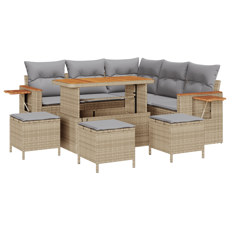 Casa si Gradina - Gradina si terasa - Mobilier exterior - Canapele si fotolii gradina - Set de canapea de gradina  cu 9 piese cu perne Bej Poliratan Acacia - Infinity.ro