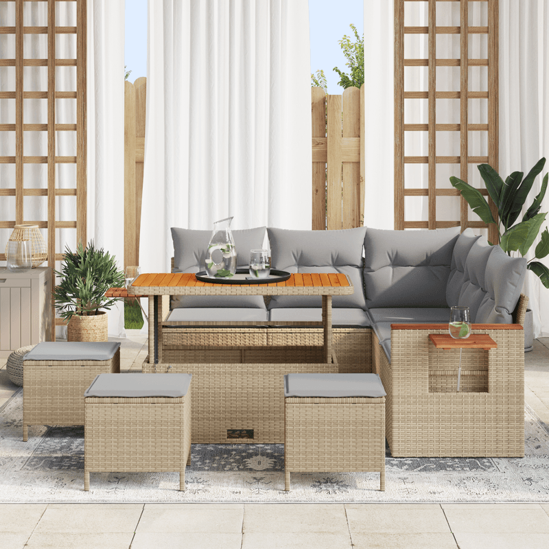 Casa si Gradina - Gradina si terasa - Mobilier exterior - Canapele si fotolii gradina - Set de canapea de gradina  cu 9 piese cu perne Bej Poliratan Acacia - Infinity.ro