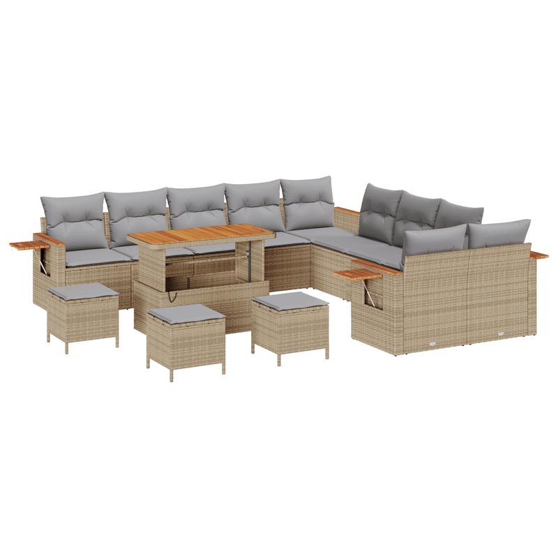 Casa si Gradina - Gradina si terasa - Mobilier exterior - Canapele si fotolii gradina - Set de canapea de gradina cu 14 piese cu perne Bej Poliratan Acacia - Infinity.ro