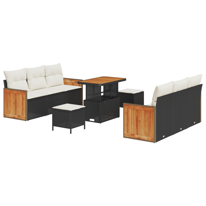 Casa si Gradina - Gradina si terasa - Mobilier exterior - Canapele si fotolii gradina - Set canapele gradina cu perne Negru Ratan Poli Acacia - Infinity.ro