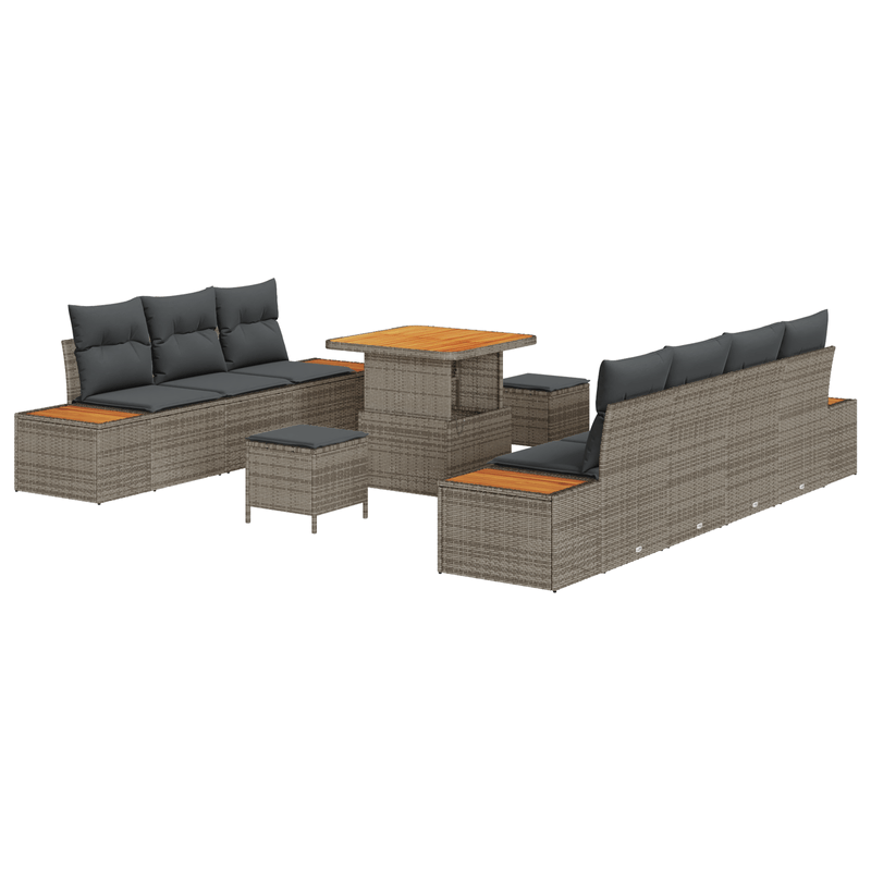 Casa si Gradina - Gradina si terasa - Mobilier exterior - Canapele si fotolii gradina - Set Canapea Gradina 10 Piese cu Pernute Gri Ratan Polimeric Acacia - Infinity.ro