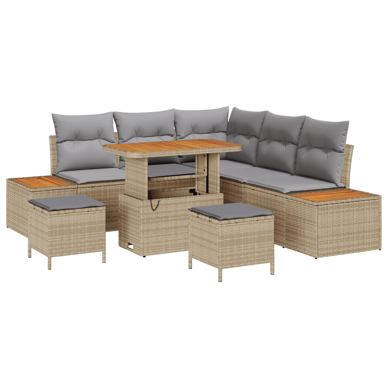 Casa si Gradina - Gradina si terasa - Mobilier exterior - Canapele si fotolii gradina - Set de Sofa pentru Gradina  cu 8 Piese cu Perna Bej Poliratan Acacia - Infinity.ro