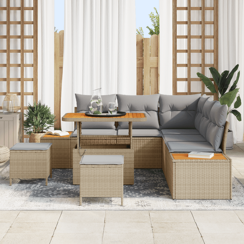Casa si Gradina - Gradina si terasa - Mobilier exterior - Canapele si fotolii gradina - Set de Sofa pentru Gradina  cu 8 Piese cu Perna Bej Poliratan Acacia - Infinity.ro