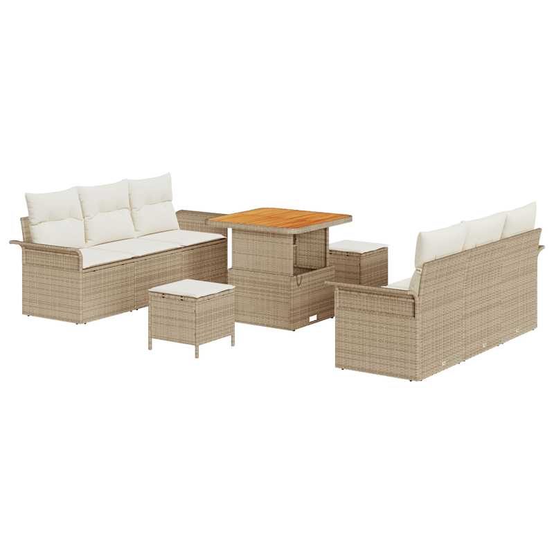 Casa si Gradina - Gradina si terasa - Mobilier exterior - Canapele si fotolii gradina - Set de Canapea pentru Gradina cu 9 Piese si Perne in Poliratan Bej - Infinity.ro