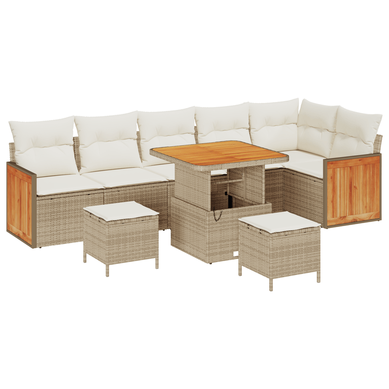 Casa si Gradina - Gradina si terasa - Mobilier exterior - Canapele si fotolii gradina - Set canapea gradina 9 piese perne Bej Poli Ratan Acacia - Infinity.ro