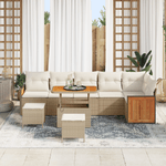Casa si Gradina - Gradina si terasa - Mobilier exterior - Canapele si fotolii gradina - Set canapea gradina 9 piese perne Bej Poli Ratan Acacia - Infinity.ro