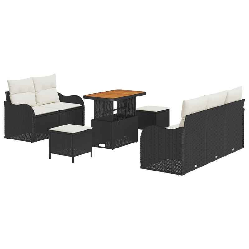 Casa si Gradina - Gradina si terasa - Mobilier exterior - Canapele si fotolii gradina - Set de canapea pentru gradina  cu 8 piese si perne - Ratan poliratan negru - Infinity.ro