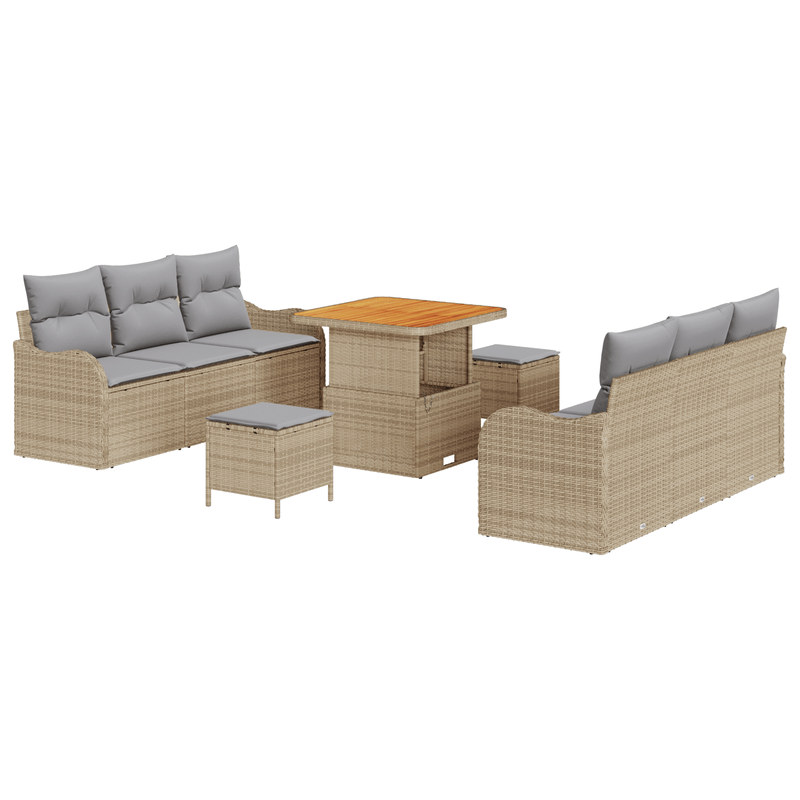Casa si Gradina - Gradina si terasa - Mobilier exterior - Canapele si fotolii gradina - Set de Canapea pentru Gradina  9 Piese cu Perne Bej Ratan Polimerizat Acacia - Infinity.ro