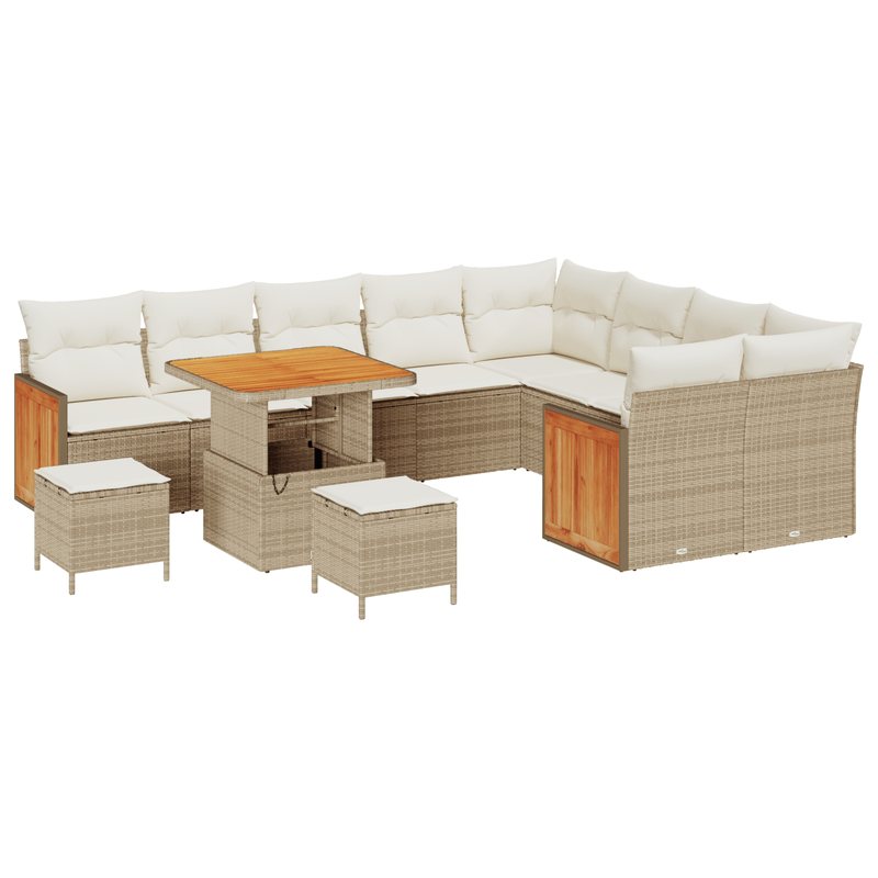 Casa si Gradina - Gradina si terasa - Mobilier exterior - Canapele si fotolii gradina - Set canapele gradina  12 piese cu perne Bej Ratan Poliester Acacia - Infinity.ro