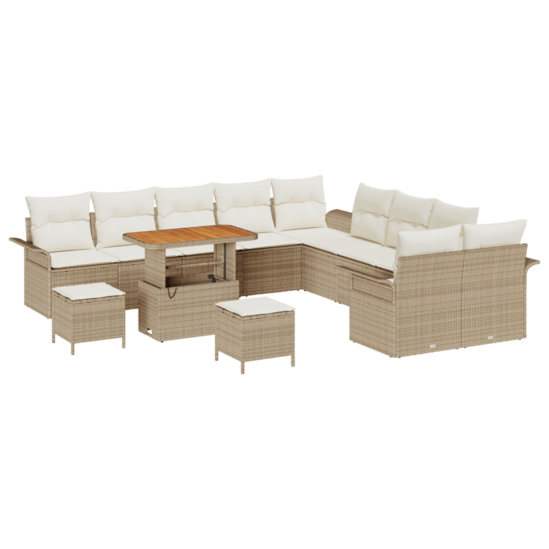 Casa si Gradina - Gradina si terasa - Mobilier exterior - Canapele si fotolii gradina - Set Canapea de Gradina  cu 13 Piese cu Perne Bej din Ratan Poli Acacia - Infinity.ro