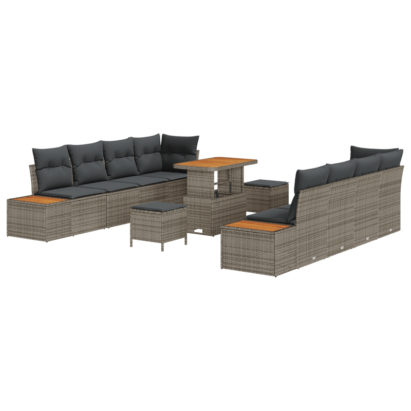 Casa si Gradina - Gradina si terasa - Mobilier exterior - Canapele si fotolii gradina - Set Canapea Gradina 11 Piese cu Perne Poli Ratan Gri Acacia - Infinity.ro