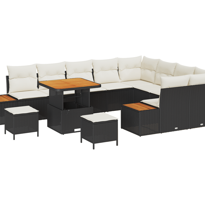 Casa si Gradina - Gradina si terasa - Mobilier exterior - Canapele si fotolii gradina - Set de canapea pentru gradina  cu 12 piese cu perne, negru, ratan, acacia - Infinity.ro
